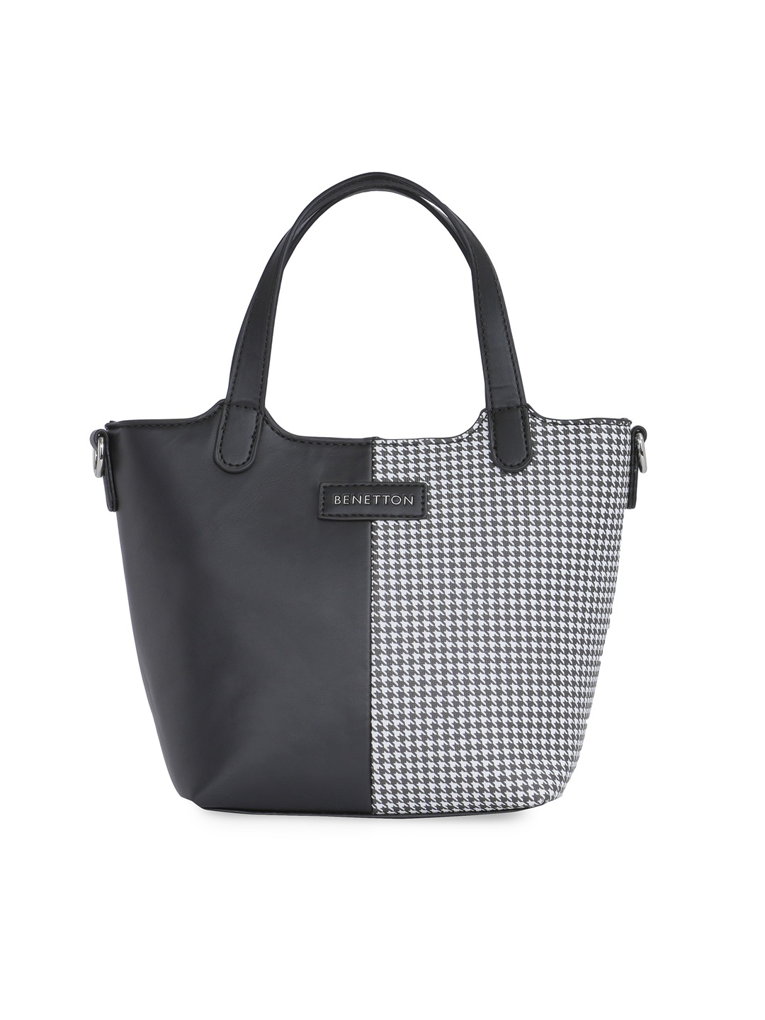 

United Colors of Benetton Checked PU Structured Handheld Bag, Black