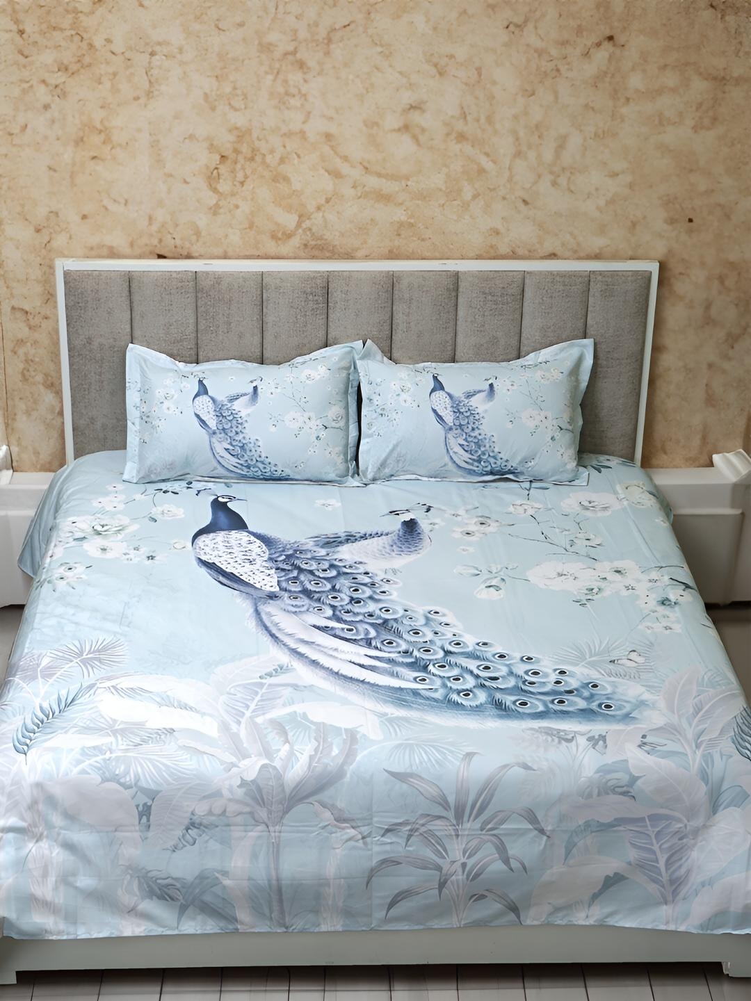 

GAPU & BALY Blue & White 120 TC King Bedsheet with 2 Pillow Covers