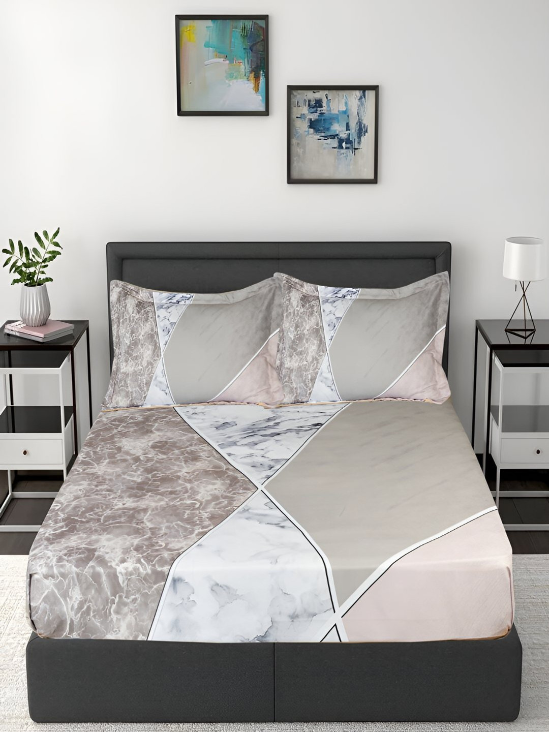 

GAPU & BALY Grey Floral Printed 120 TC King Bedsheet with 2 Pillow Covers