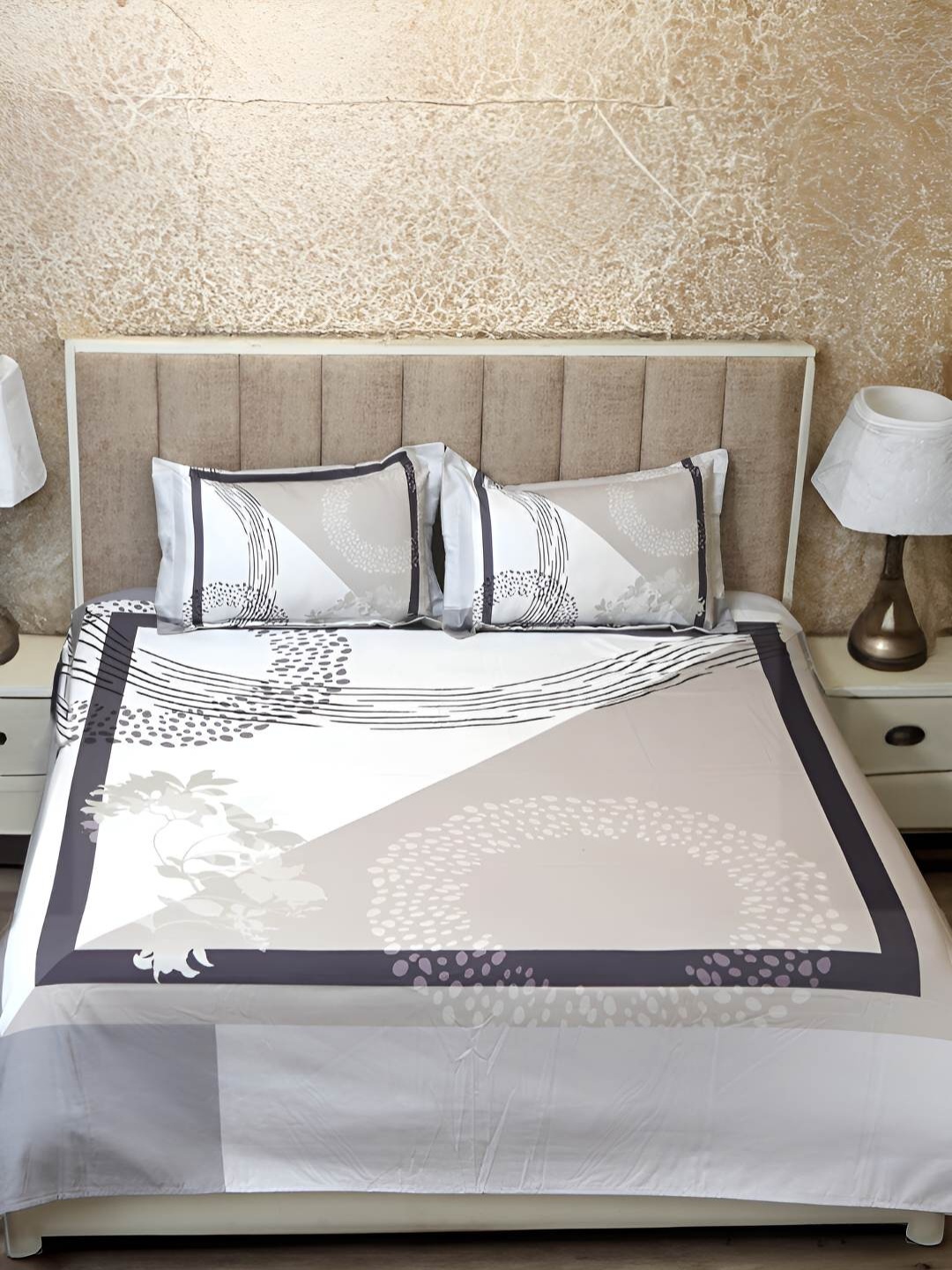 

GAPU & BALY Off White Abstract Printed 120 TC King Bedsheet with 2 Pillow Covers