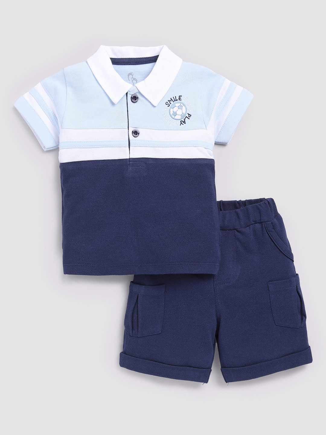 

BABY GO Boys Colourblocked Pure Cotton T-shirt with Shorts, Blue