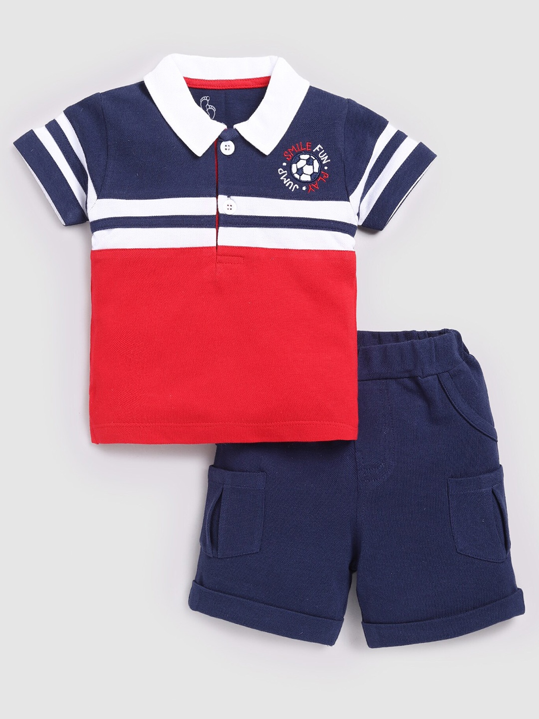 

BABY GO Boys Colourblocked Pure Cotton T-shirt with Shorts, Navy blue