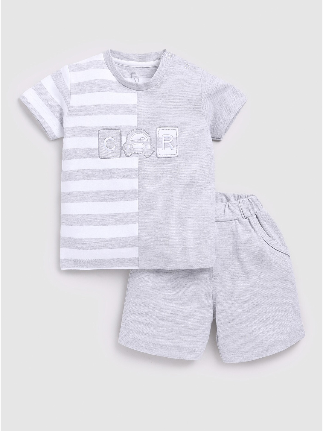 

BABY GO Boys Striped Pure Cotton T-shirt with Shorts, Off white