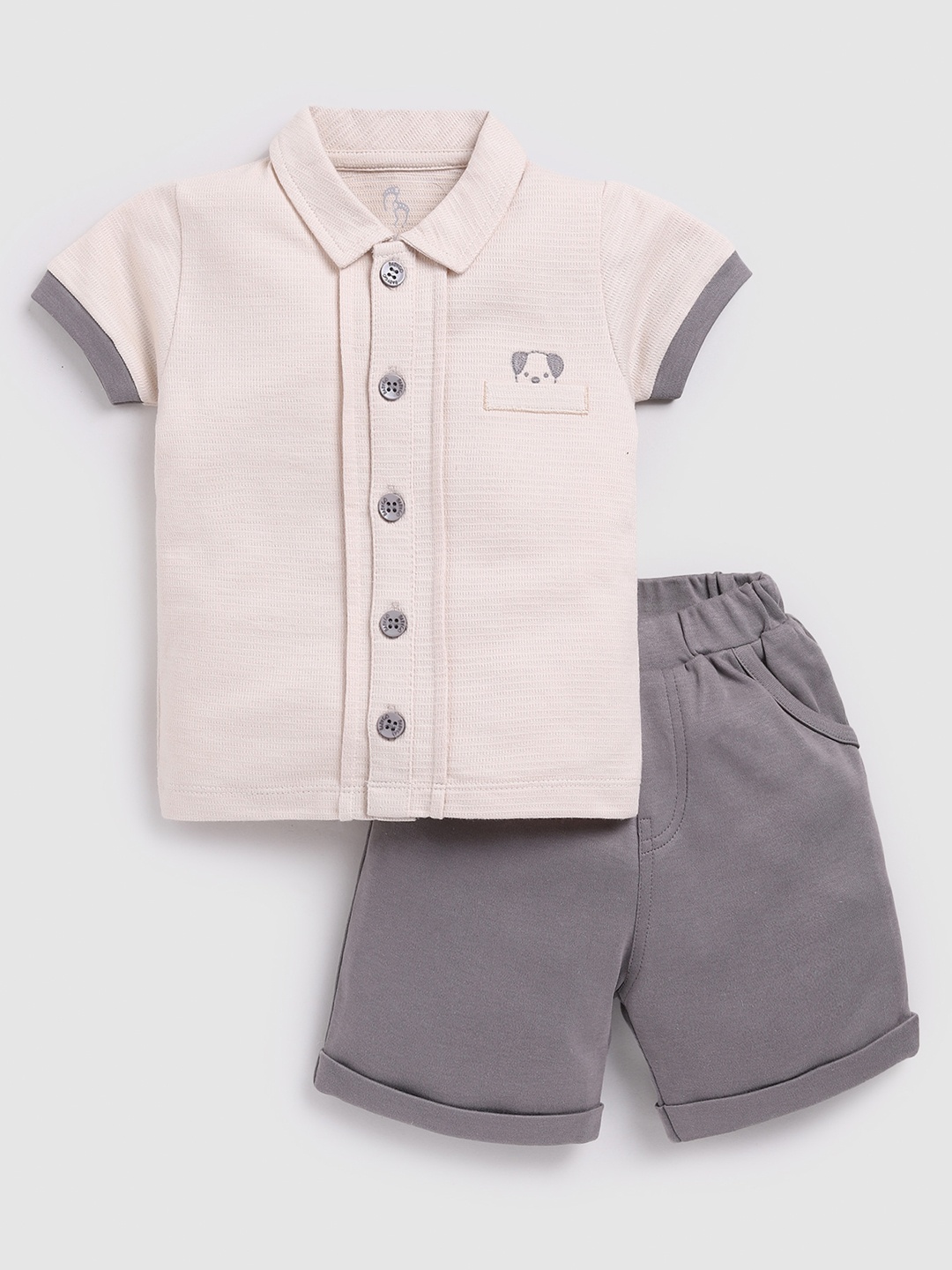 

BABY GO Boys Pure Cotton Shirt With Shorts, Beige