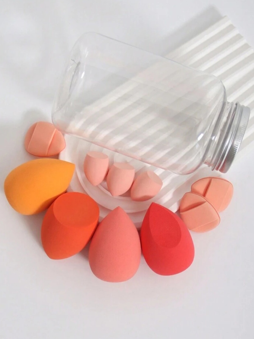 

FEELHIGH Set Of 10 Beauty Sponge Blender-Mini Sponge Blender-Finger Puff With Jar, Orange