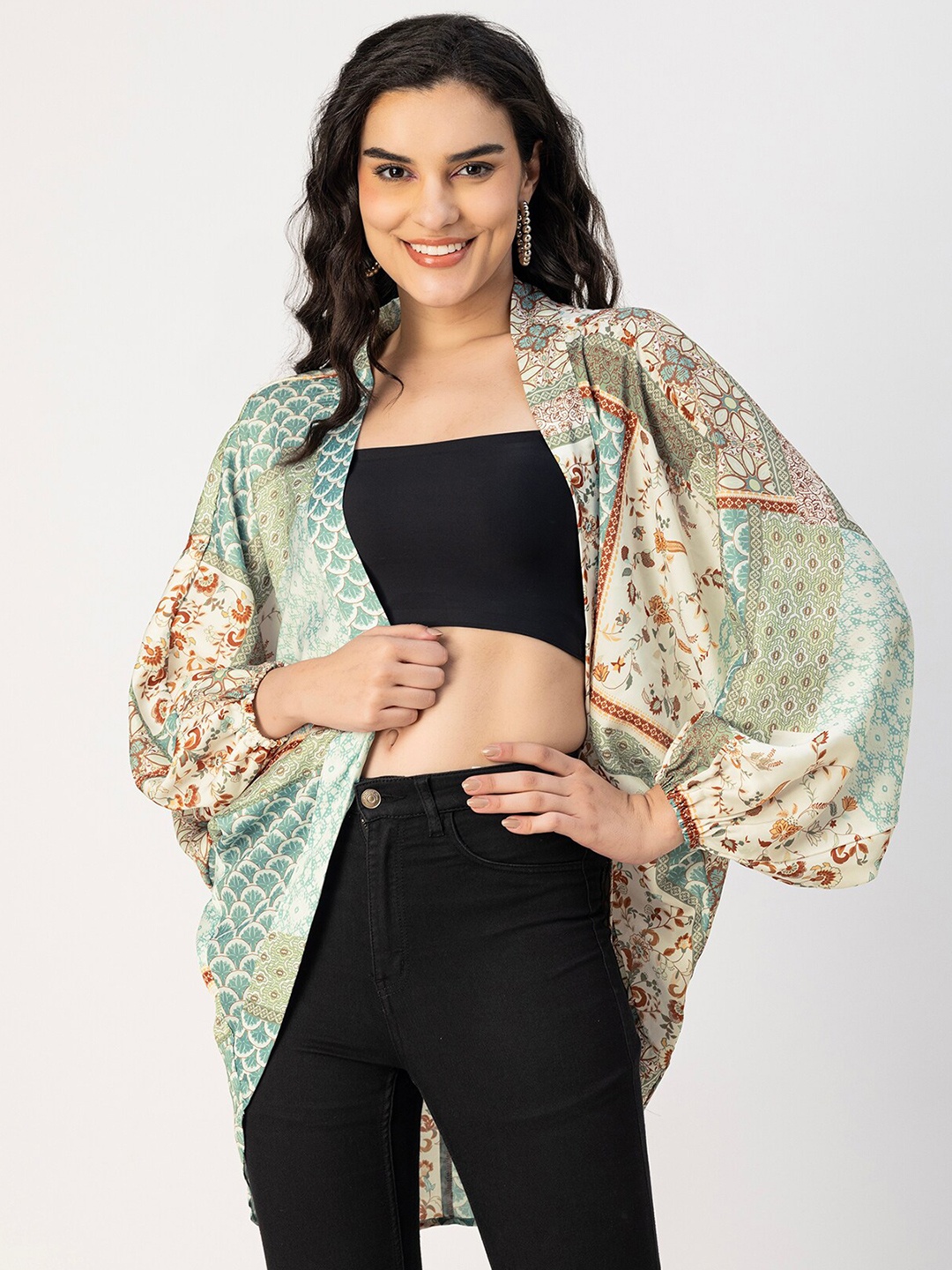 

Moomaya Ethnic Motifs Printed Ethnic Shrug, Green