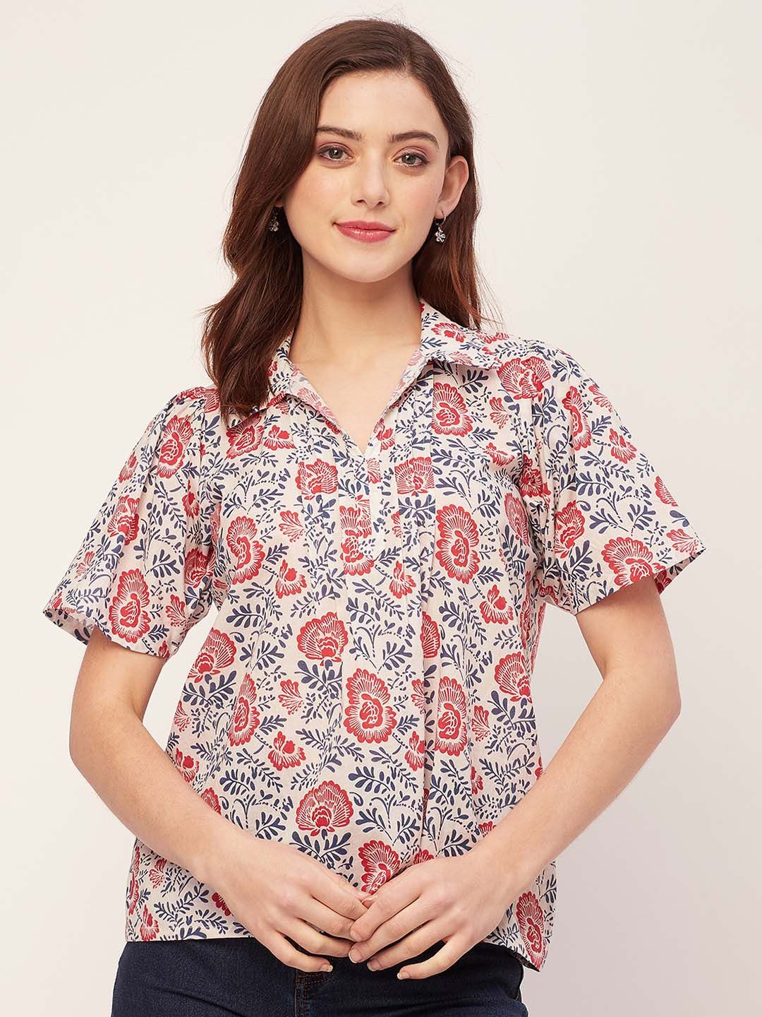 

Moomaya Print Cotton Shirt Style Top, Off white
