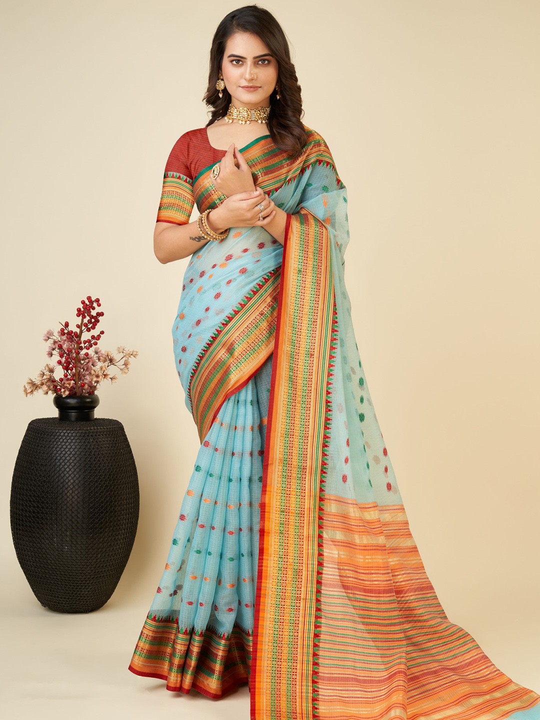 

LeeliPeeri Designer Woven Design Zari Silk Blend Saree, Blue