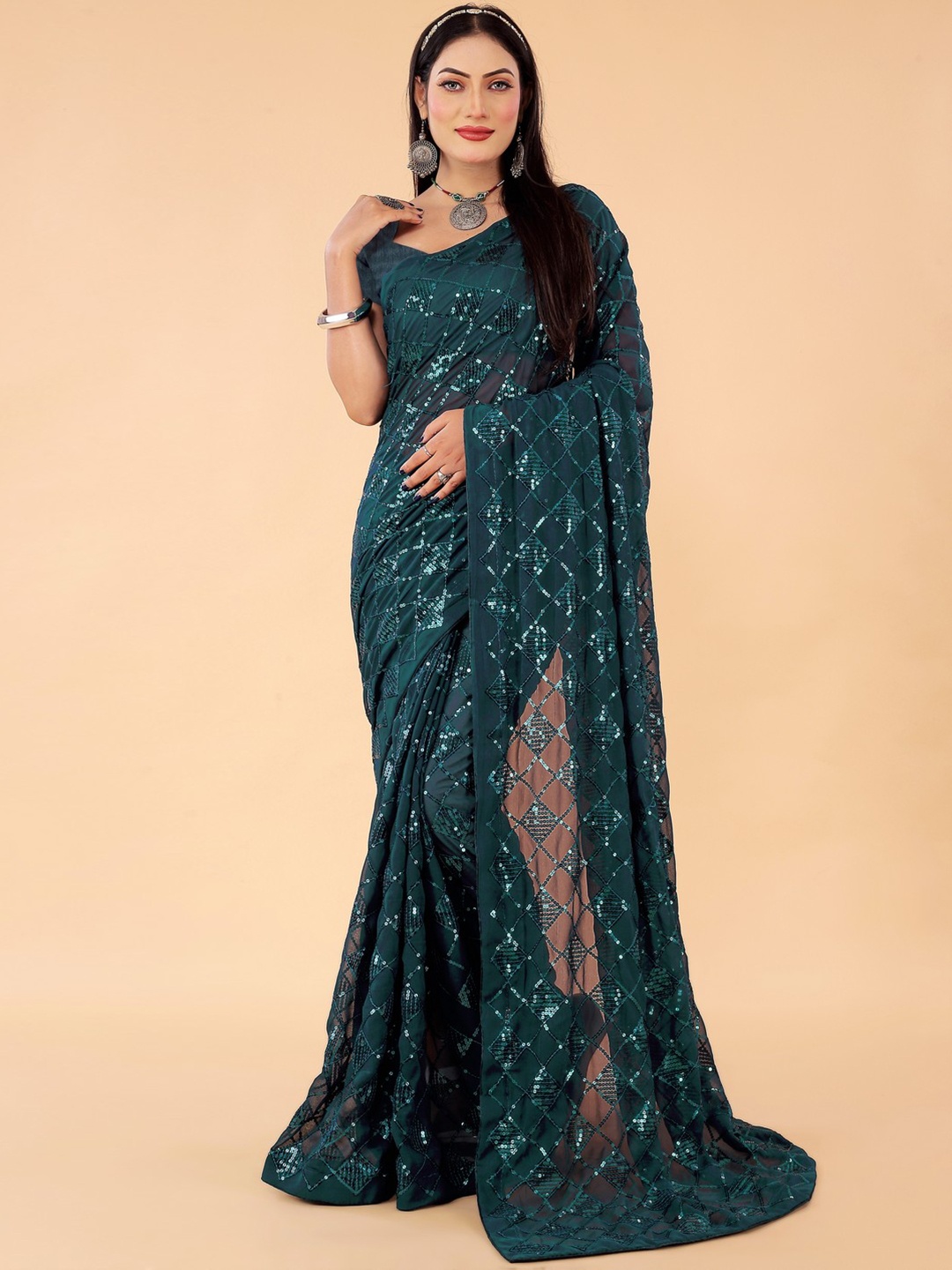 

Saree Exotica Sequin Embroidered Georgette Saree, Teal