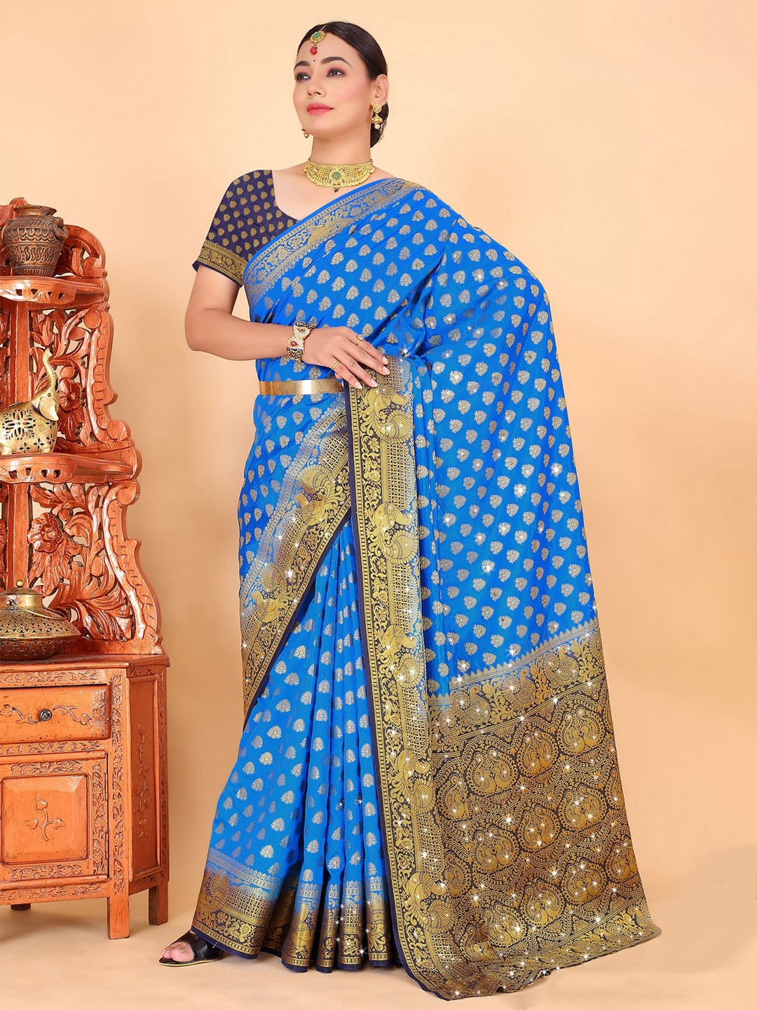 

Saree Exotica Woven Design Zari Pure Silk Banarasi Sarees, Blue