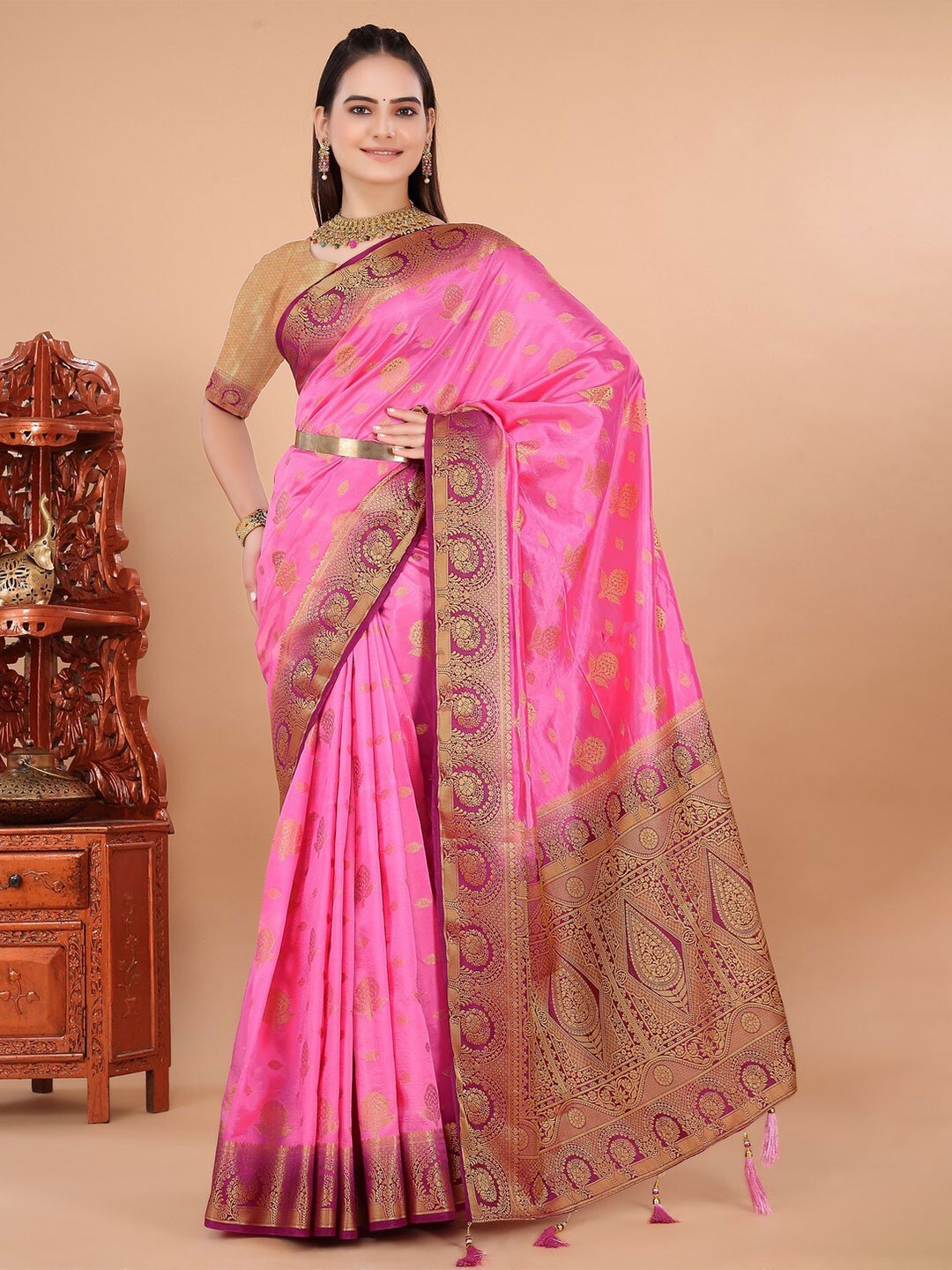 

Saree Exotica Woven Design Zari Pure Silk Banarasi Sarees, Pink