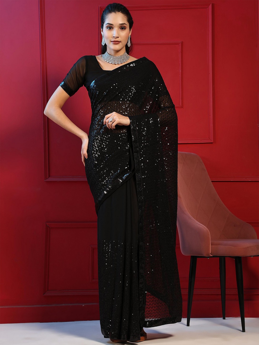 

Saree Exotica Embellished Sequinned Sarees, Black