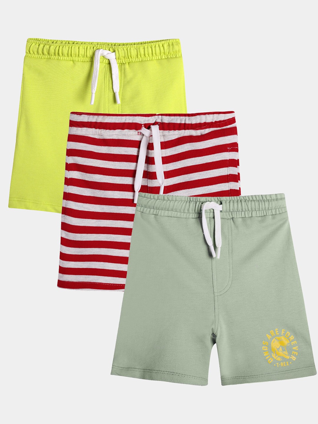 

Anthrilo Boys Pack of 3 Striped Cotton Shorts, Lime green