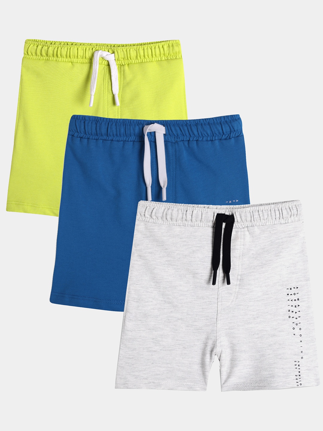 

Anthrilo Boys Pack of 3 Solid Cotton Shorts, Lime green