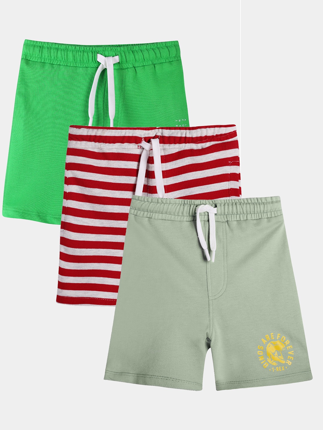 

Anthrilo Boys Pack Of 3 Mid-Rise Cotton Shorts, Green