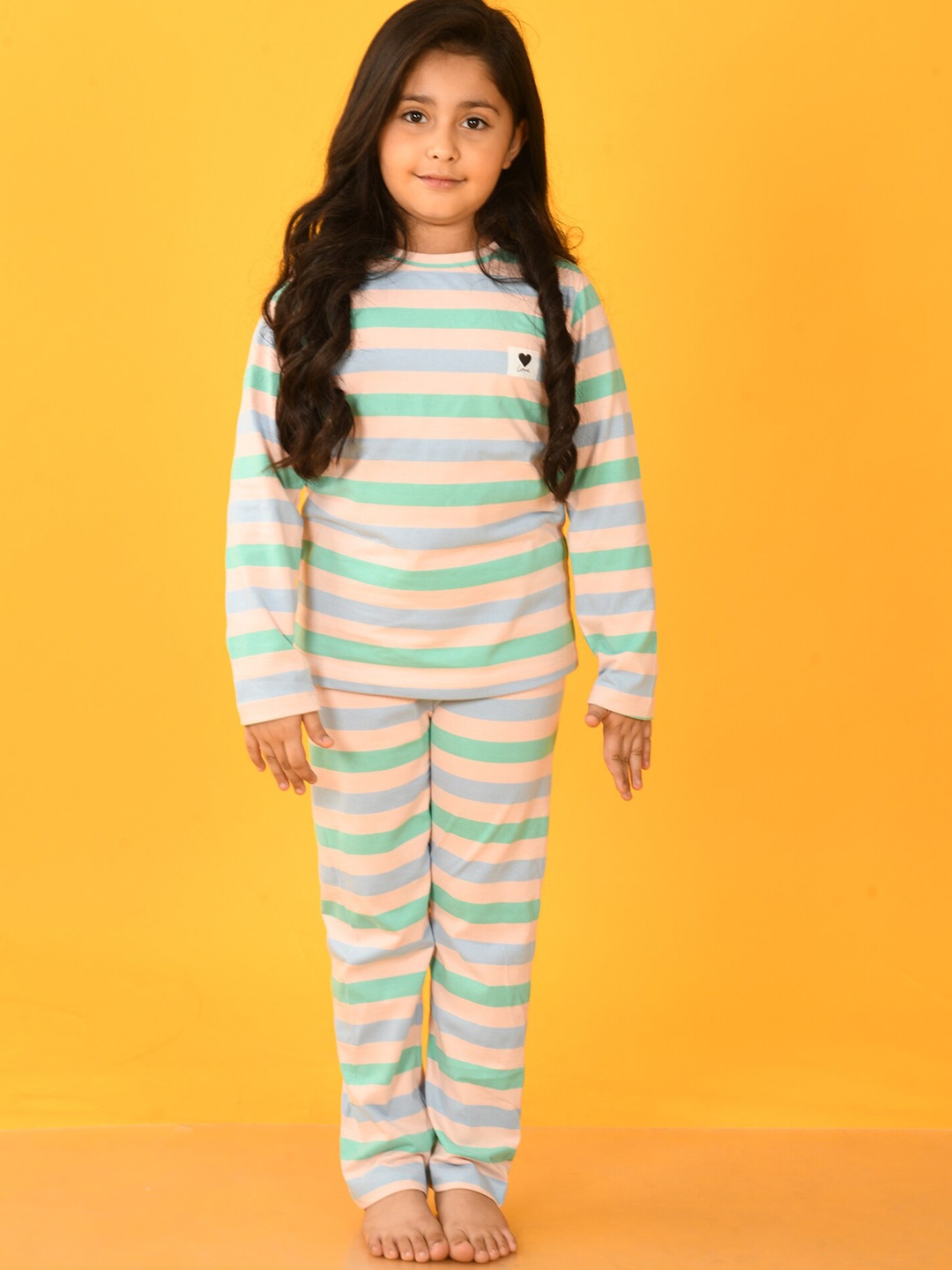 

Anthrilo Girls Striped Cotton Night suit, Blue