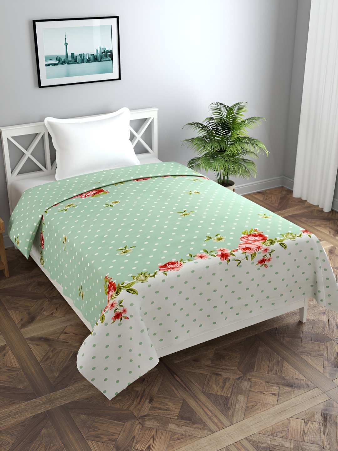 

MORADO Green & White Printed Single Duvet Cover