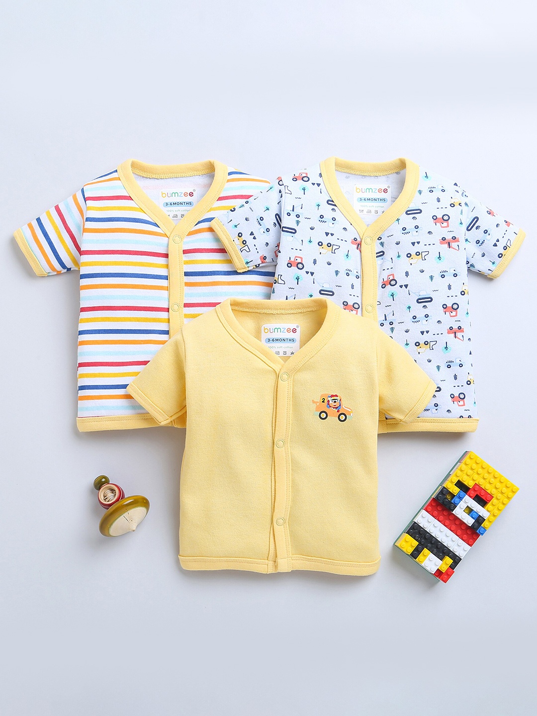 

BUMZEE Infant Boys Pack Of 3 Pure Cotton Short Sleeves Innerwear Jablas Peb9012, Blue