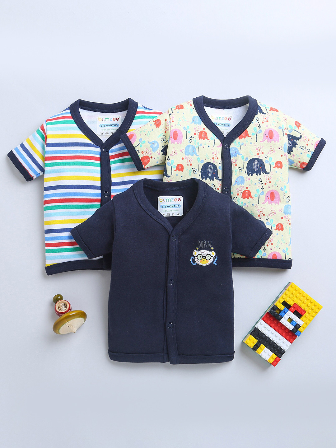 

BUMZEE Infant Girls Pack Of 3 Printed Pure Cotton Jablas Peb9008, Navy blue