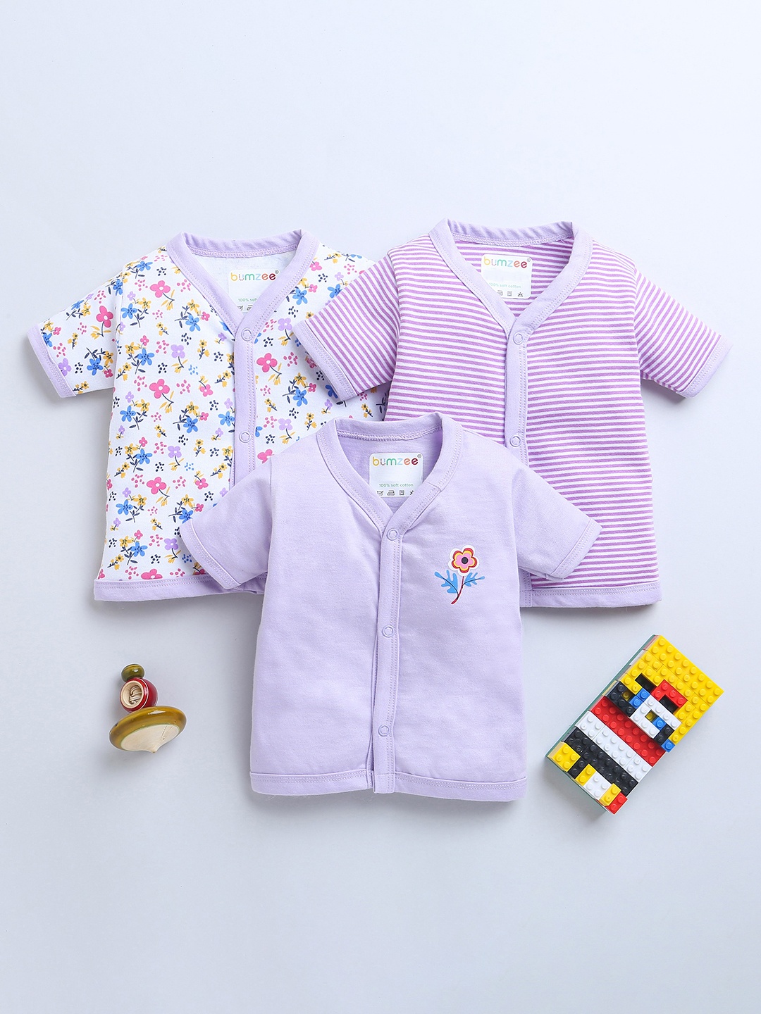 

BUMZEE Infant Girls Pack Of 3 Printed Pure Cotton Jablas- Peb9009, White