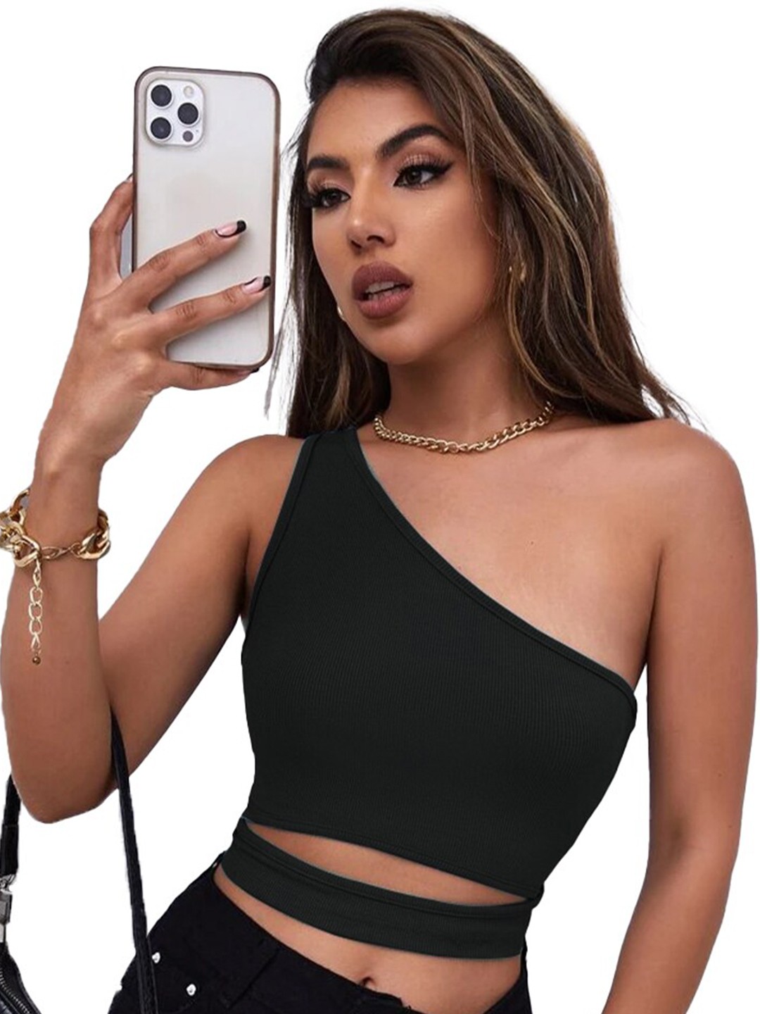 

BAESD One Shoulder Cotton Crop Top, Black