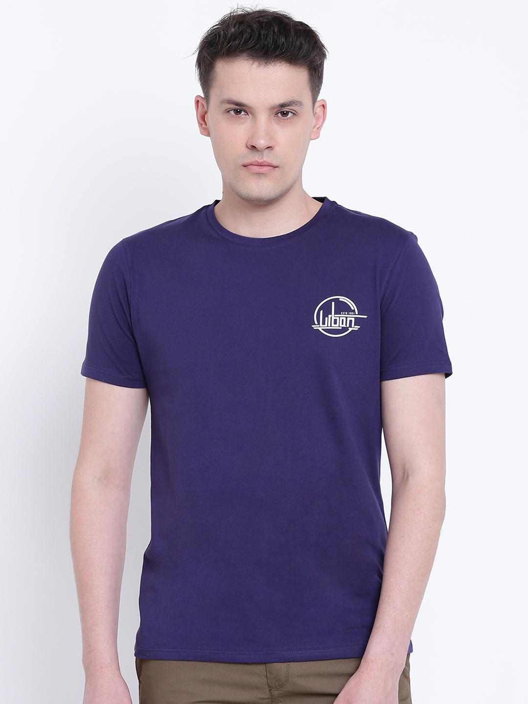 

Blackberrys Men Navy Solid Round Neck Pure Cotton T-shirt, Navy blue