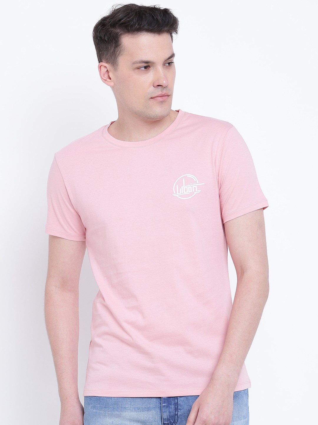 

Blackberrys Men Peach-Coloured Solid Round Neck T-shirt