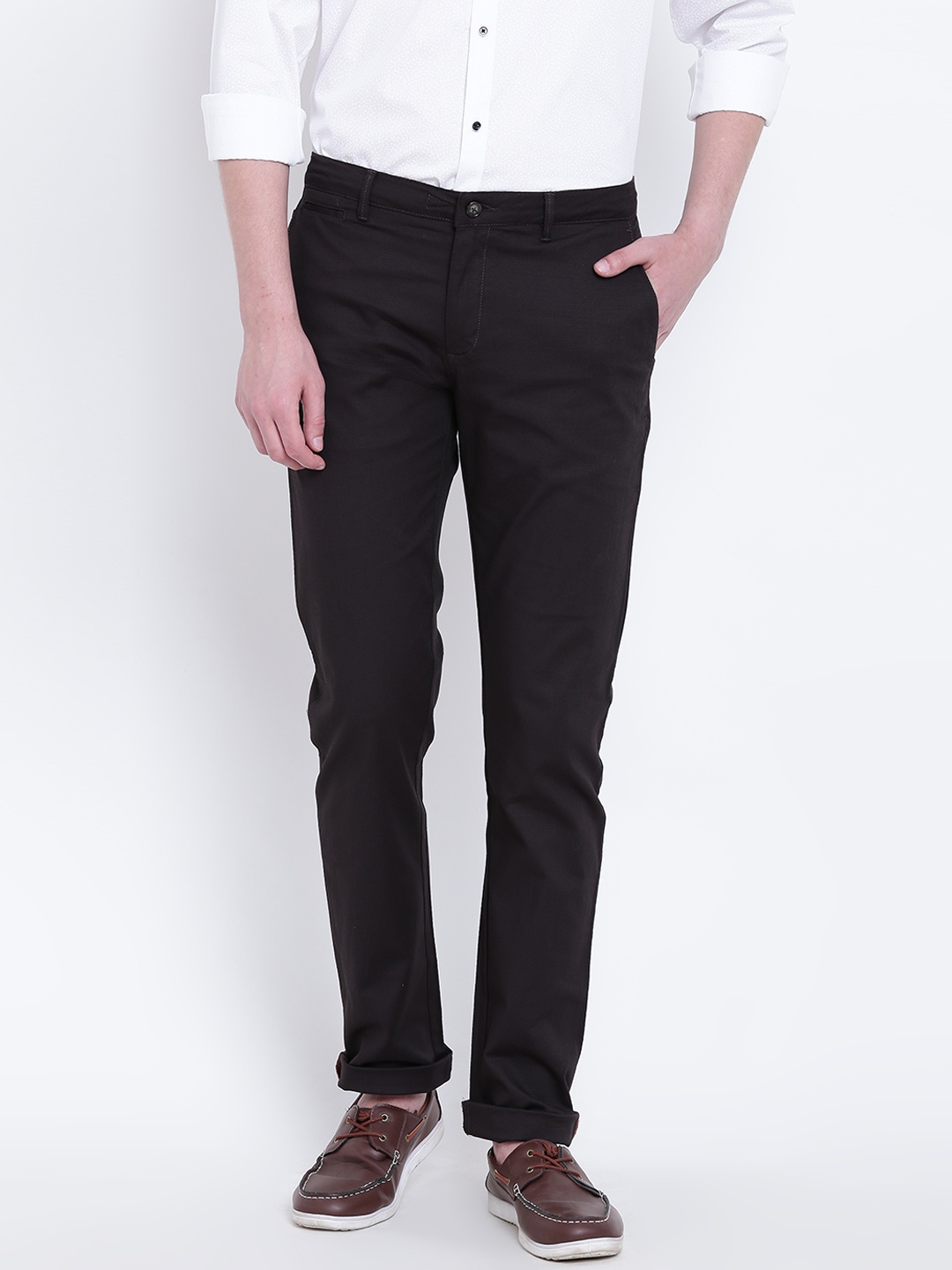 

Blackberrys Men Black Self-Design Solid Casual Trousers