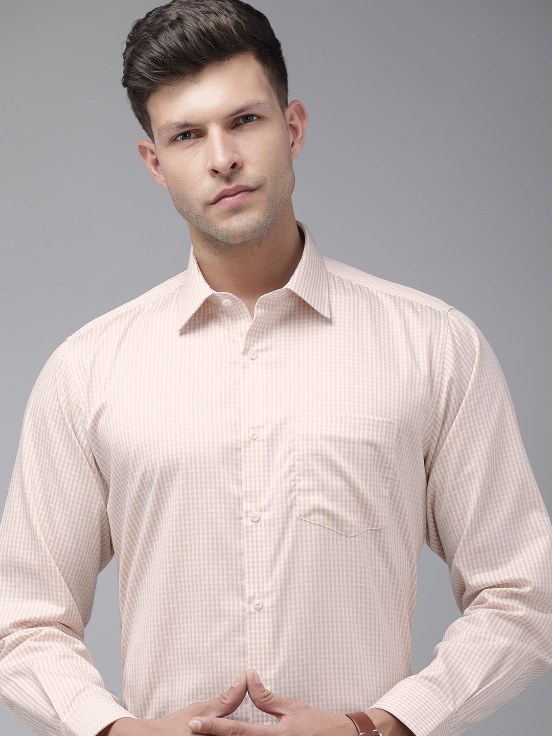 

Van Heusen Custom Fit Gingham Checked Pure Cotton Formal Shirt, Peach