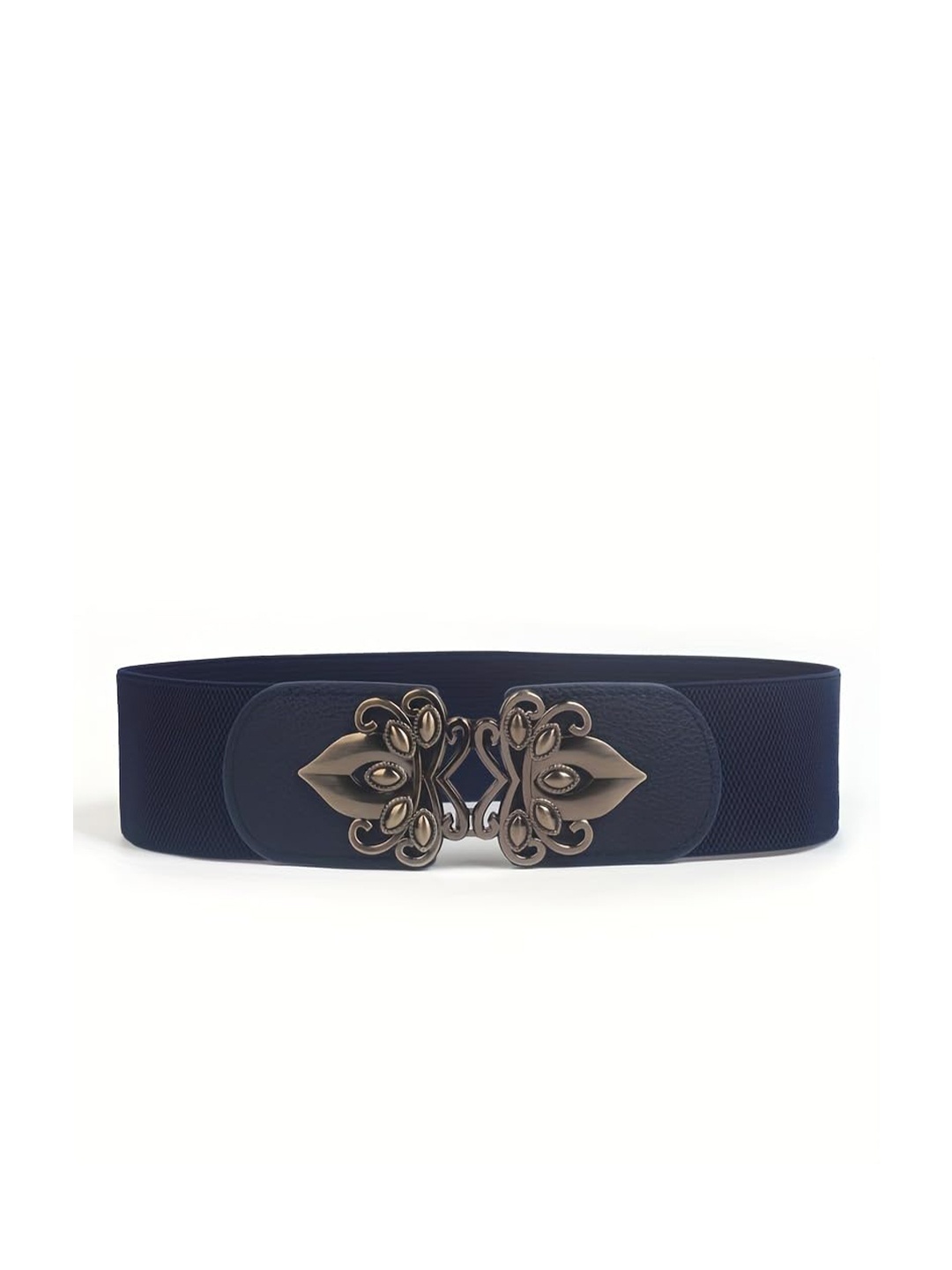 

SYGA Emblem Buckle Wide Stretchable Leather Belt, Navy blue