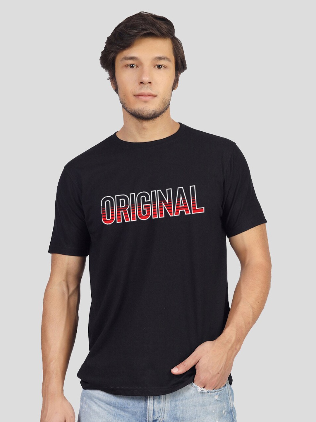 Greylongg Typography Printed T-shirt, Black