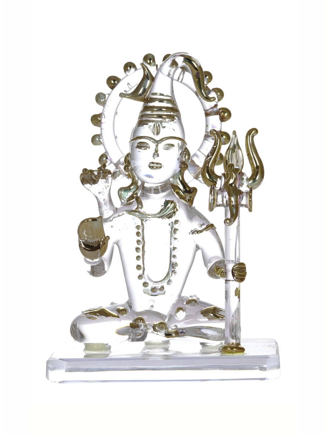 

NMII Transparent & Gold Toned Religious Glass Mahadev Idol Showpiece