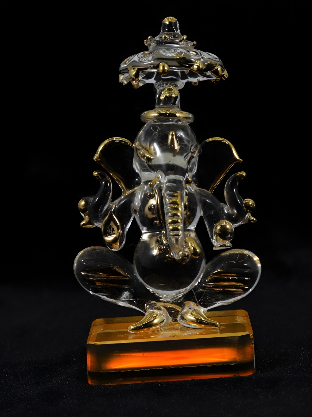 

NMII Transparent & Orange Religious Glass Ganesh Idol Showpiece