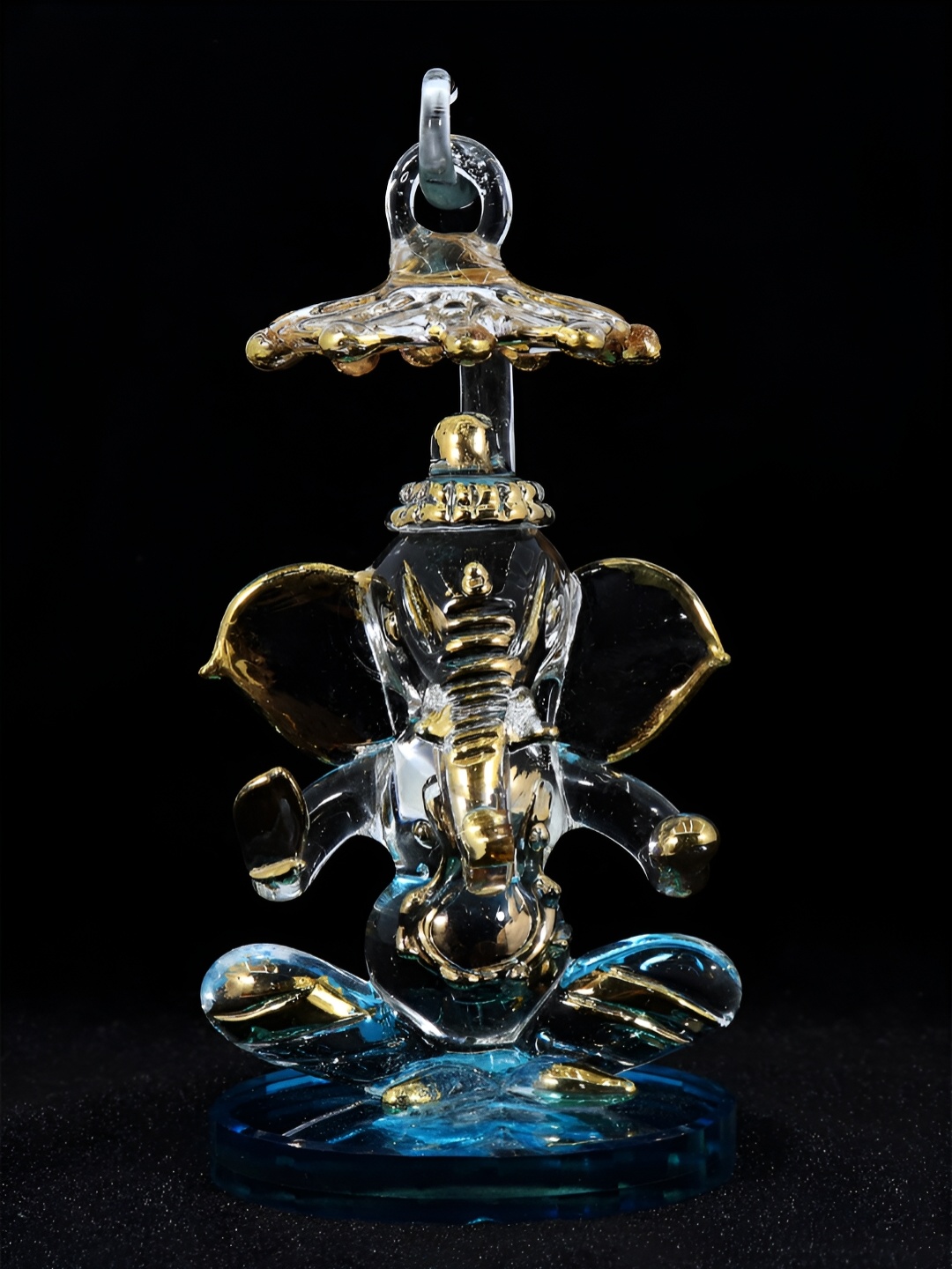 

NMII Transparent & Blue Religious Glass Ganesh Idol Showpiece