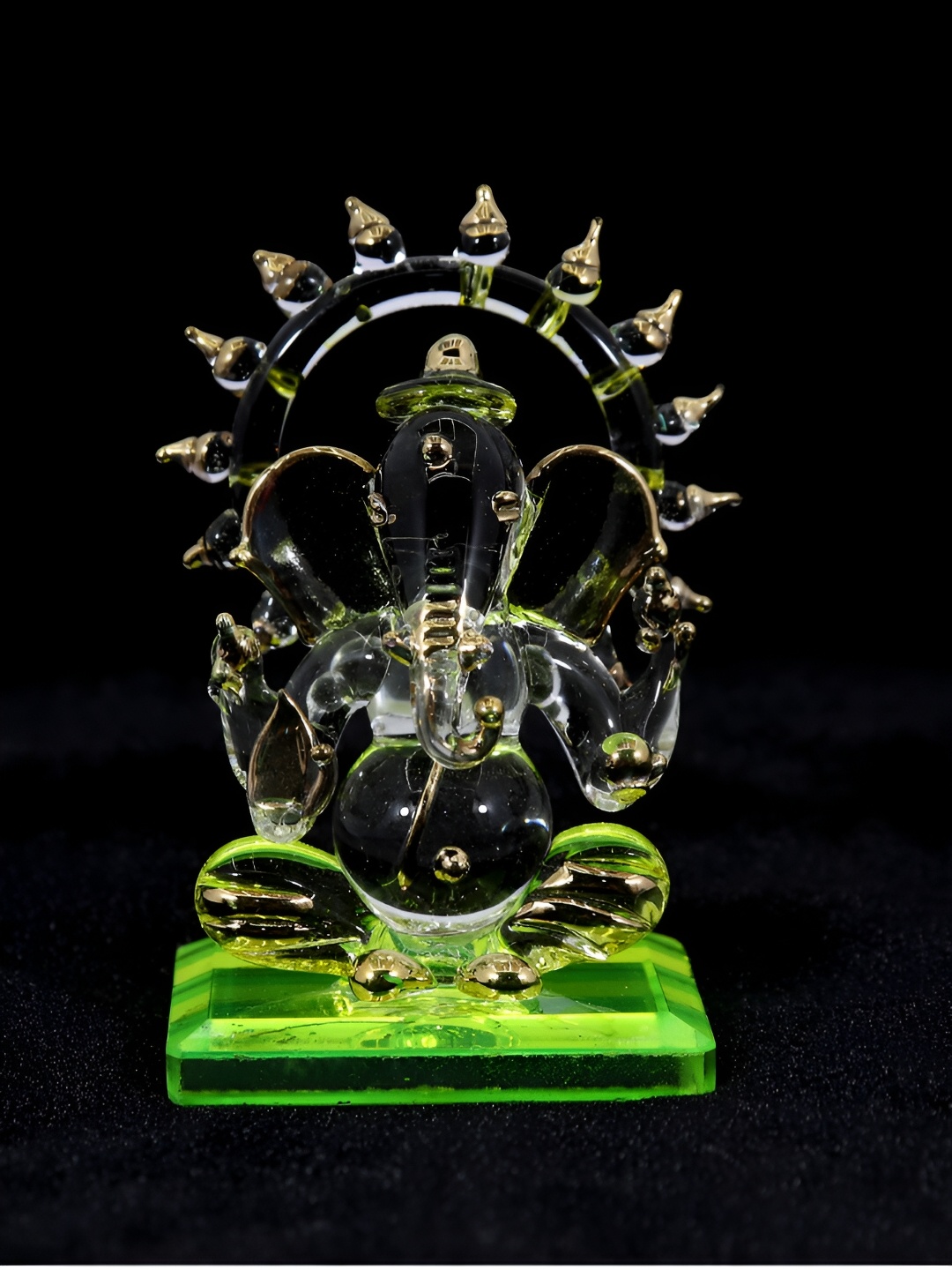 NMII Lime Green & Transparent Lord Ganesha Religious Idol Showpiece