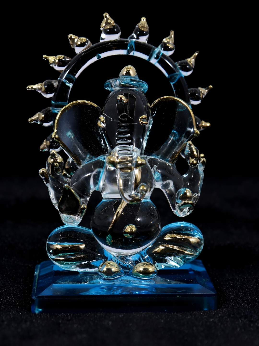 

NMII Blue & Transparent Religious Glass Ganesh Idol Showpiece