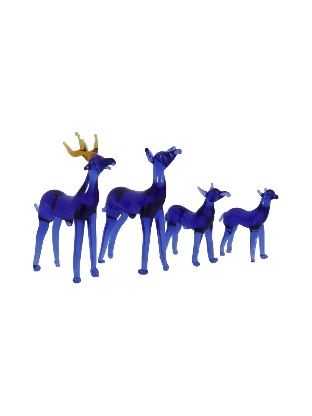 

NMII Blue 4 Pieces Birds and Animals Glass Reindeer Family Showpiece