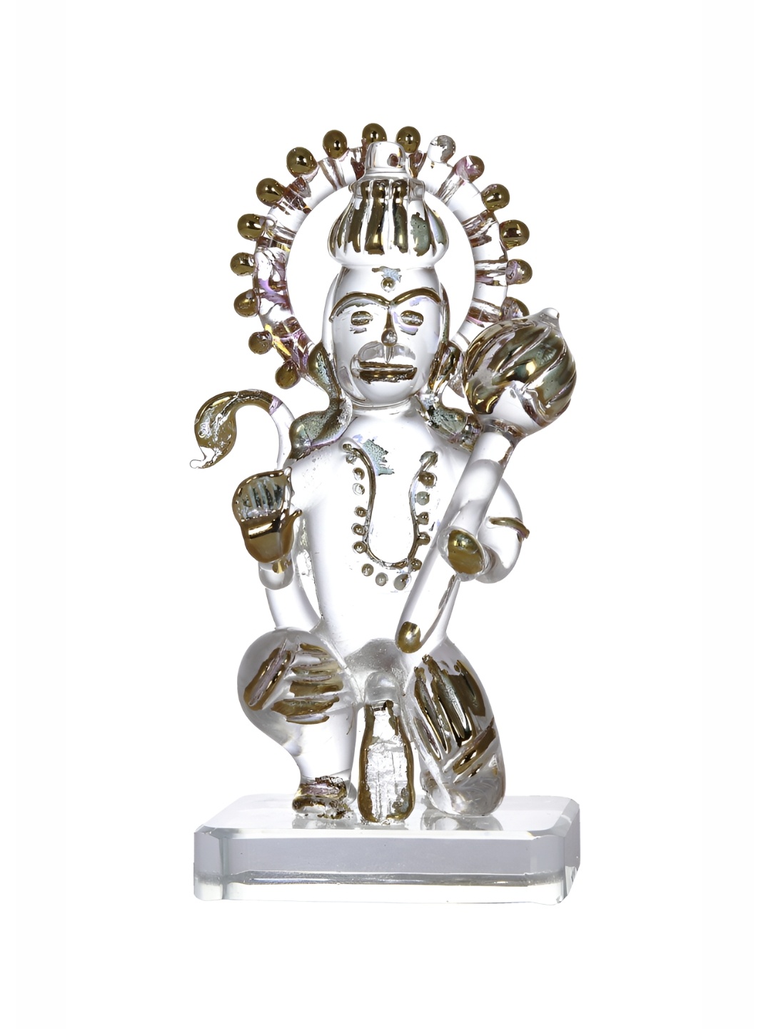 

NMII Transparent & Gold Toned Religious Glass Hanuman Idol Showpiece