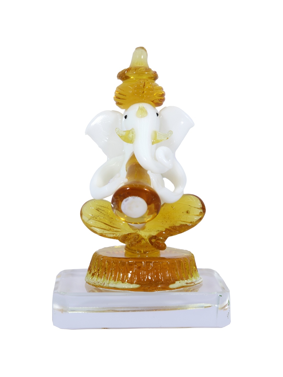 

NMII Yellow & White Religious Glass Ganesh Idol Showpiece