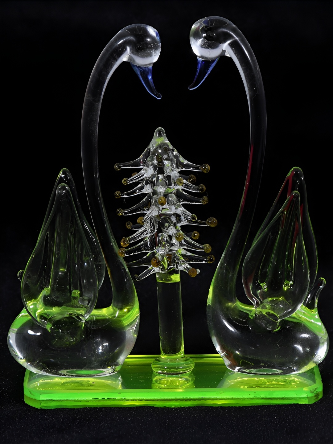 

NMII Green & Transparent Glass Swan Pair Couple Showpiece