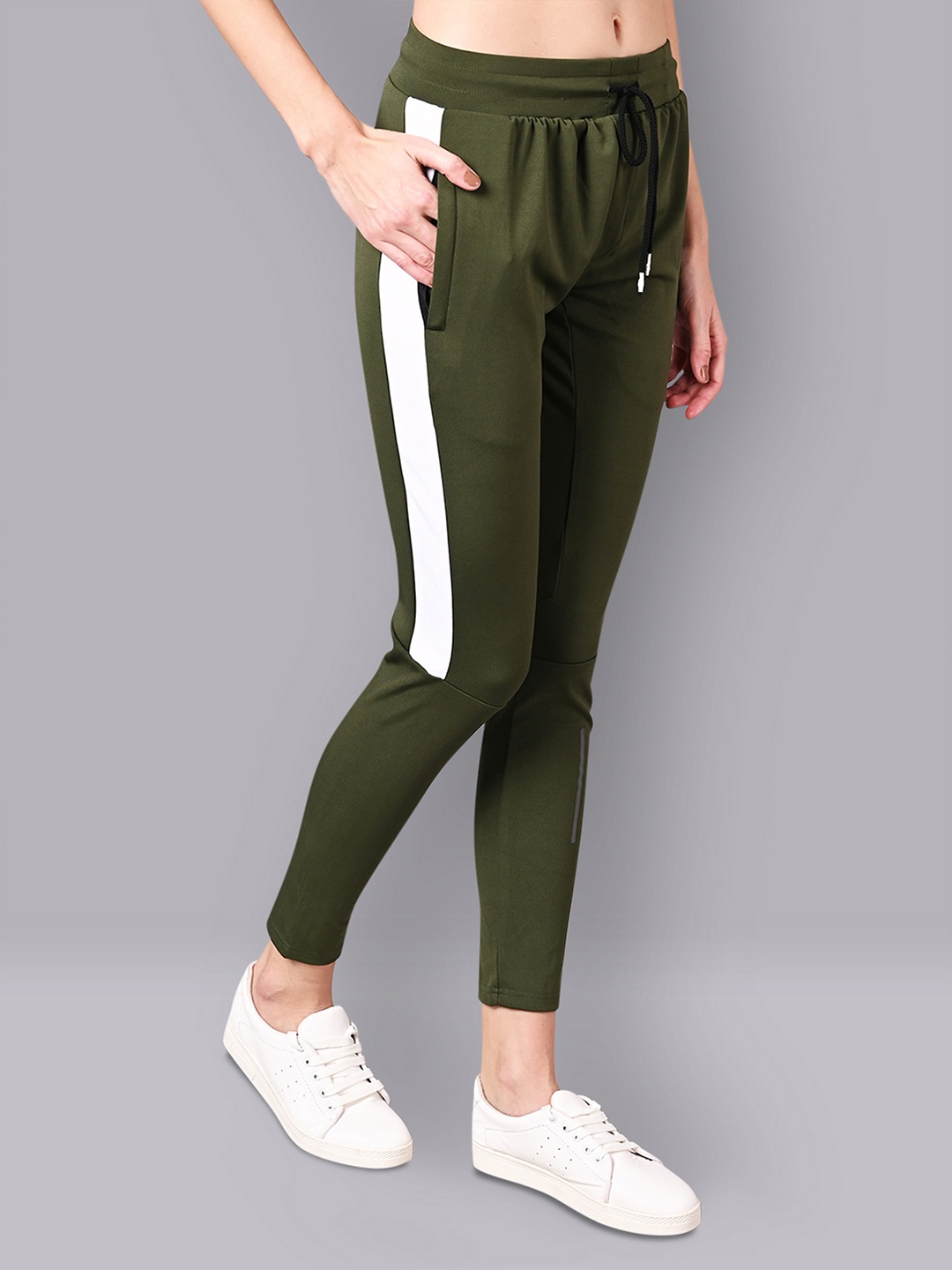 

Dpassion Women Slim-Fit Mid-Rise Track Pants, Olive