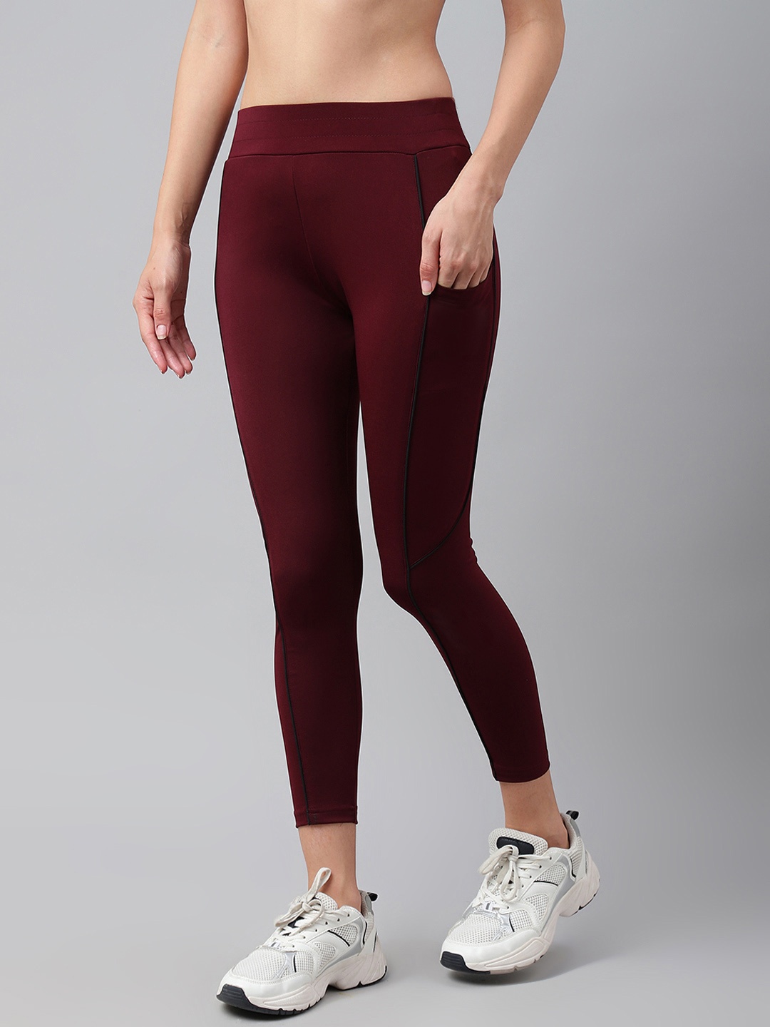 

Dpassion Women Skinny-Fit High Rise Ankle Length Tights, Maroon