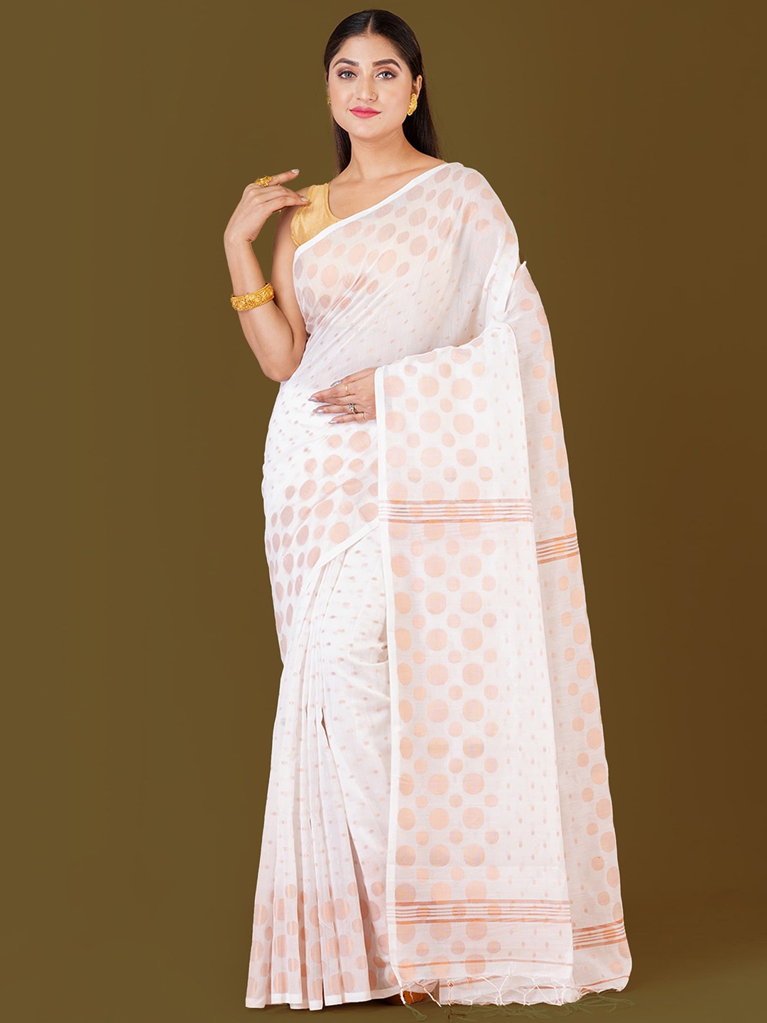 

HOUSE OF ARLI Ethnic Woven Design Zari Saree, White