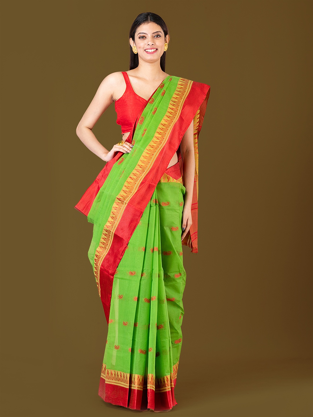 

HOUSE OF ARLI Ethnic Motif Woven Design Pure Cotton Saree, Green