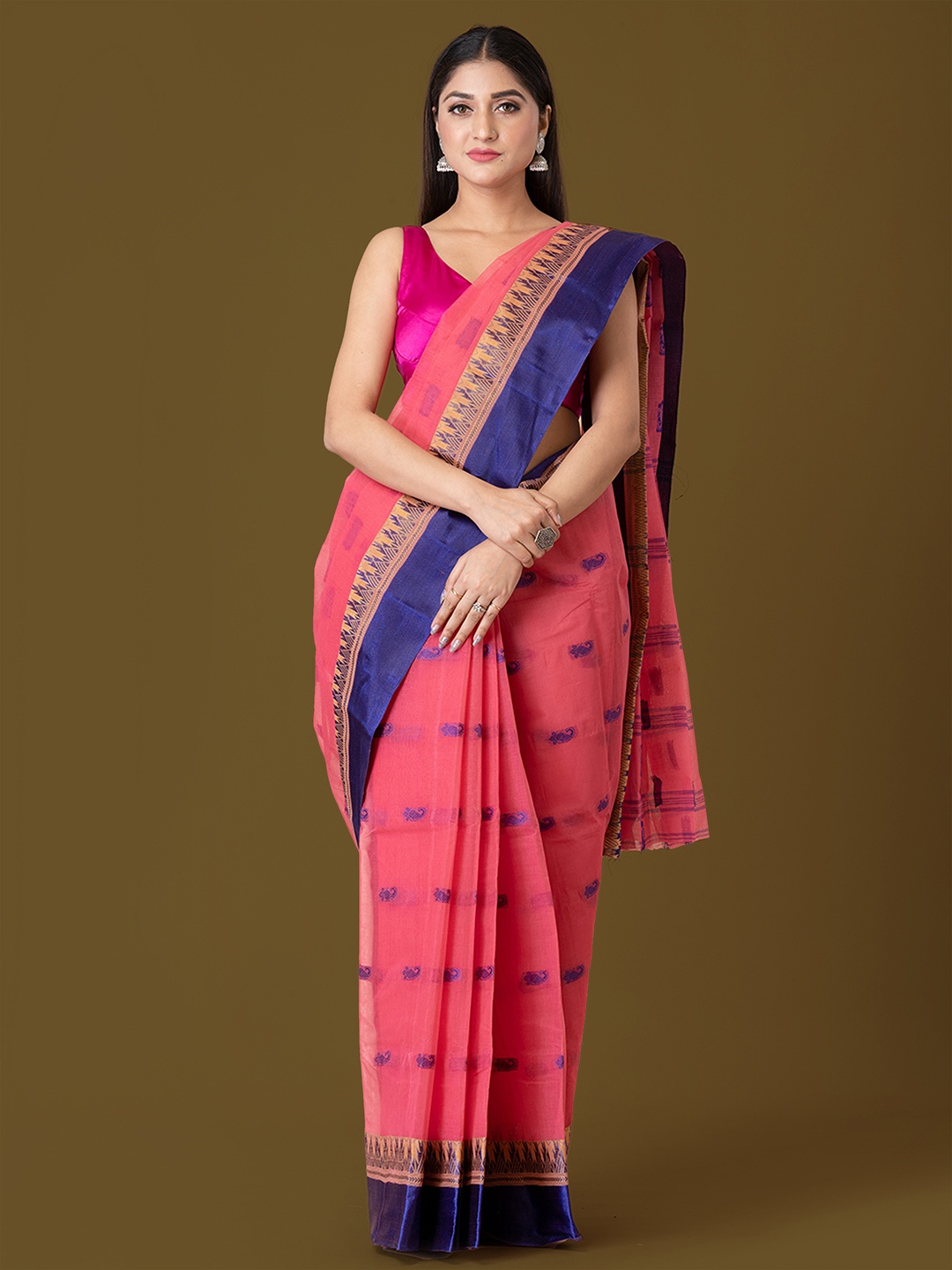 

HOUSE OF ARLI Paisley Pure Cotton Taant Saree, Pink