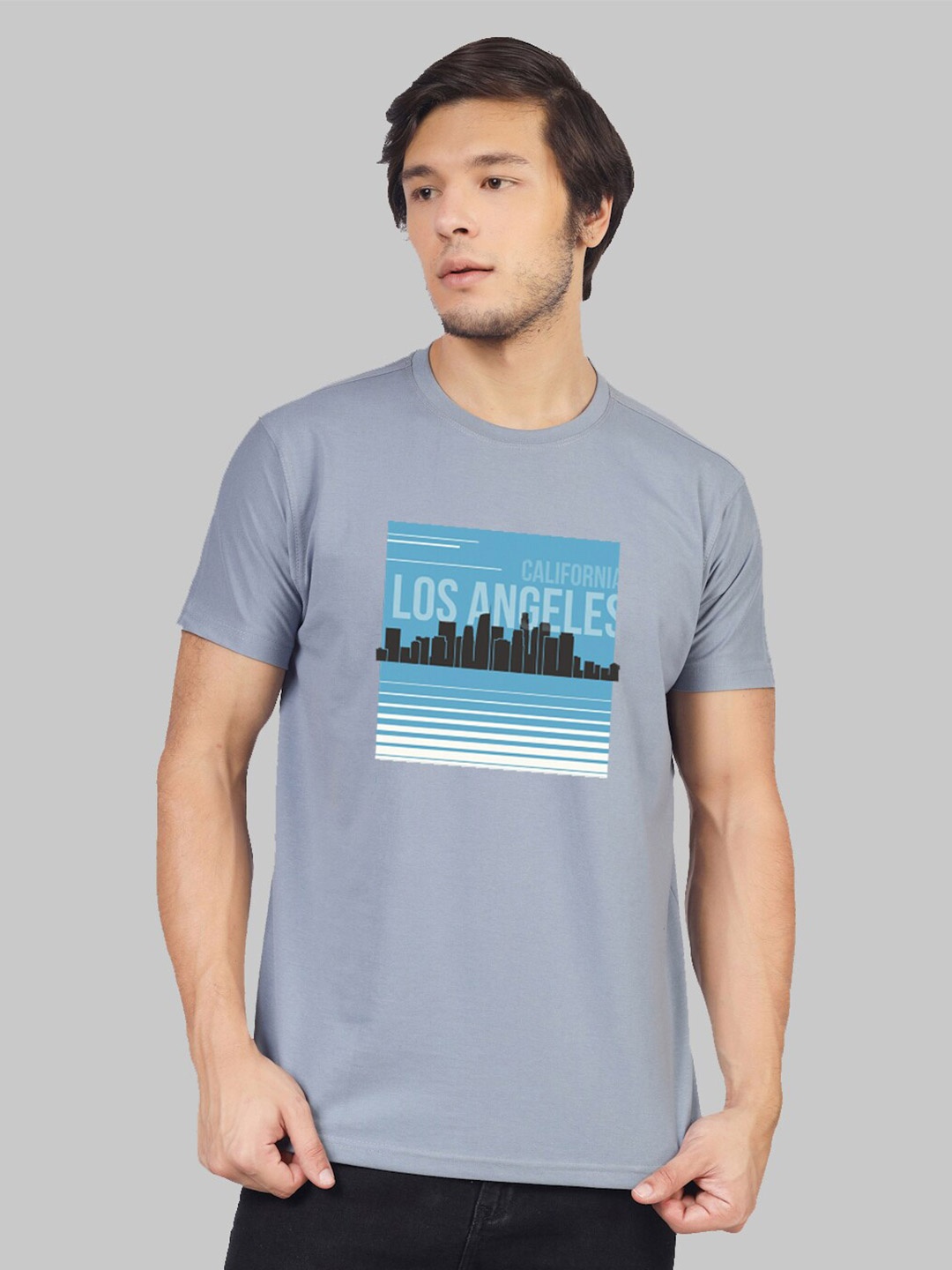 

Greylongg Graphic Printed Short Sleeves Casual T-shirt, Grey