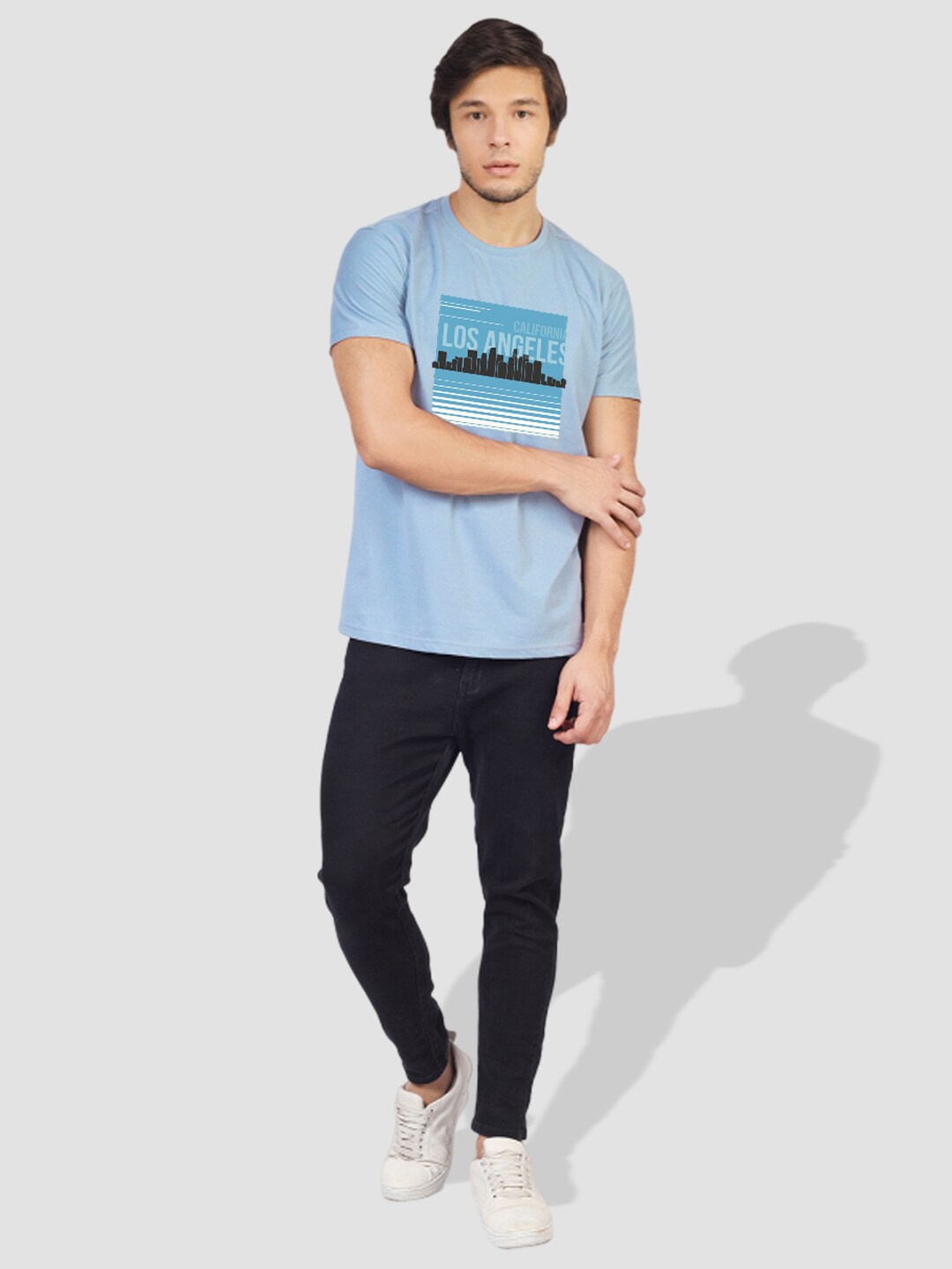 

Greylongg Printed Round Neck Short Sleeves Cotton T-shirt, Blue