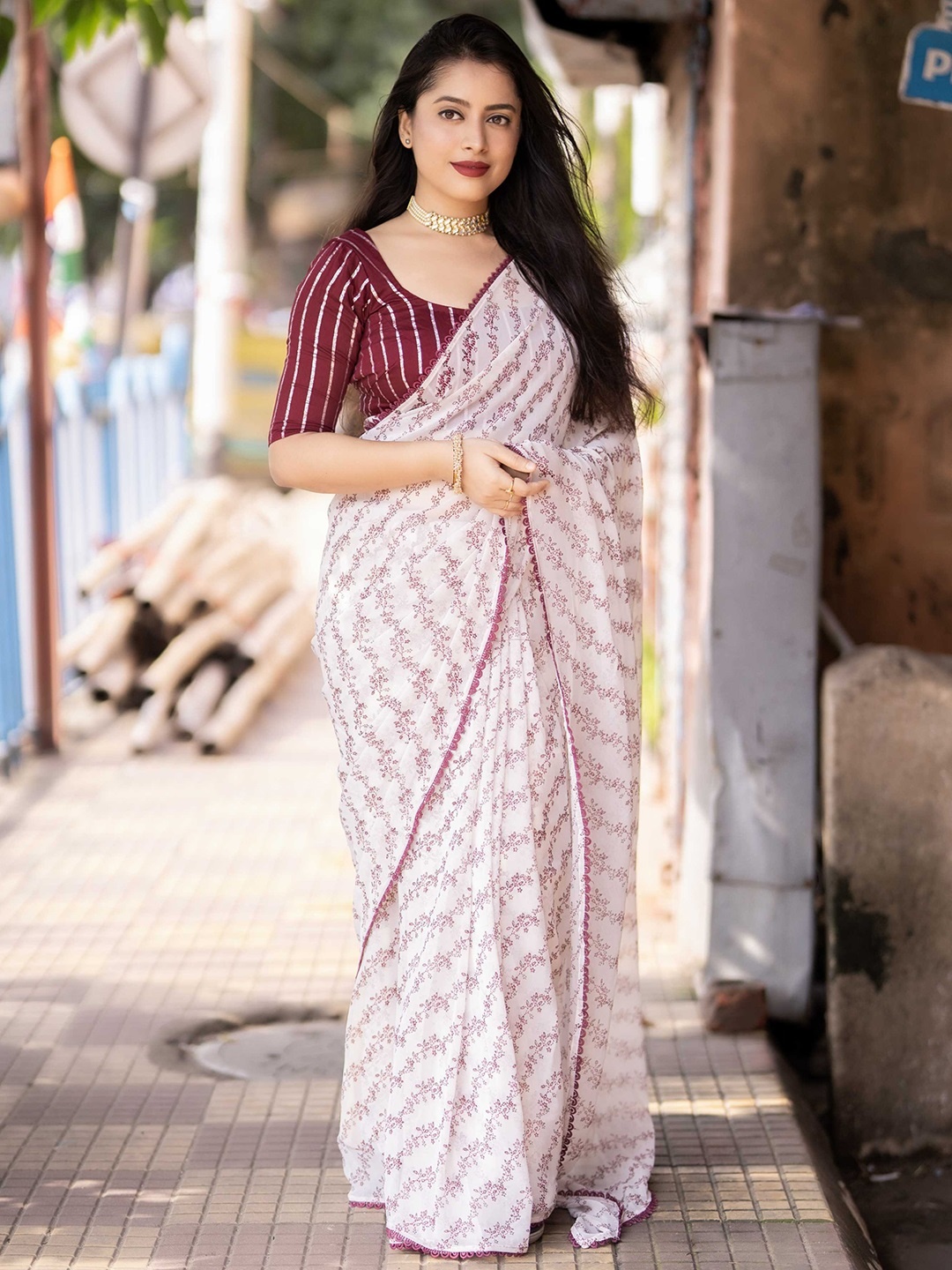 

Mitera Maroon & White Floral Printed Saree