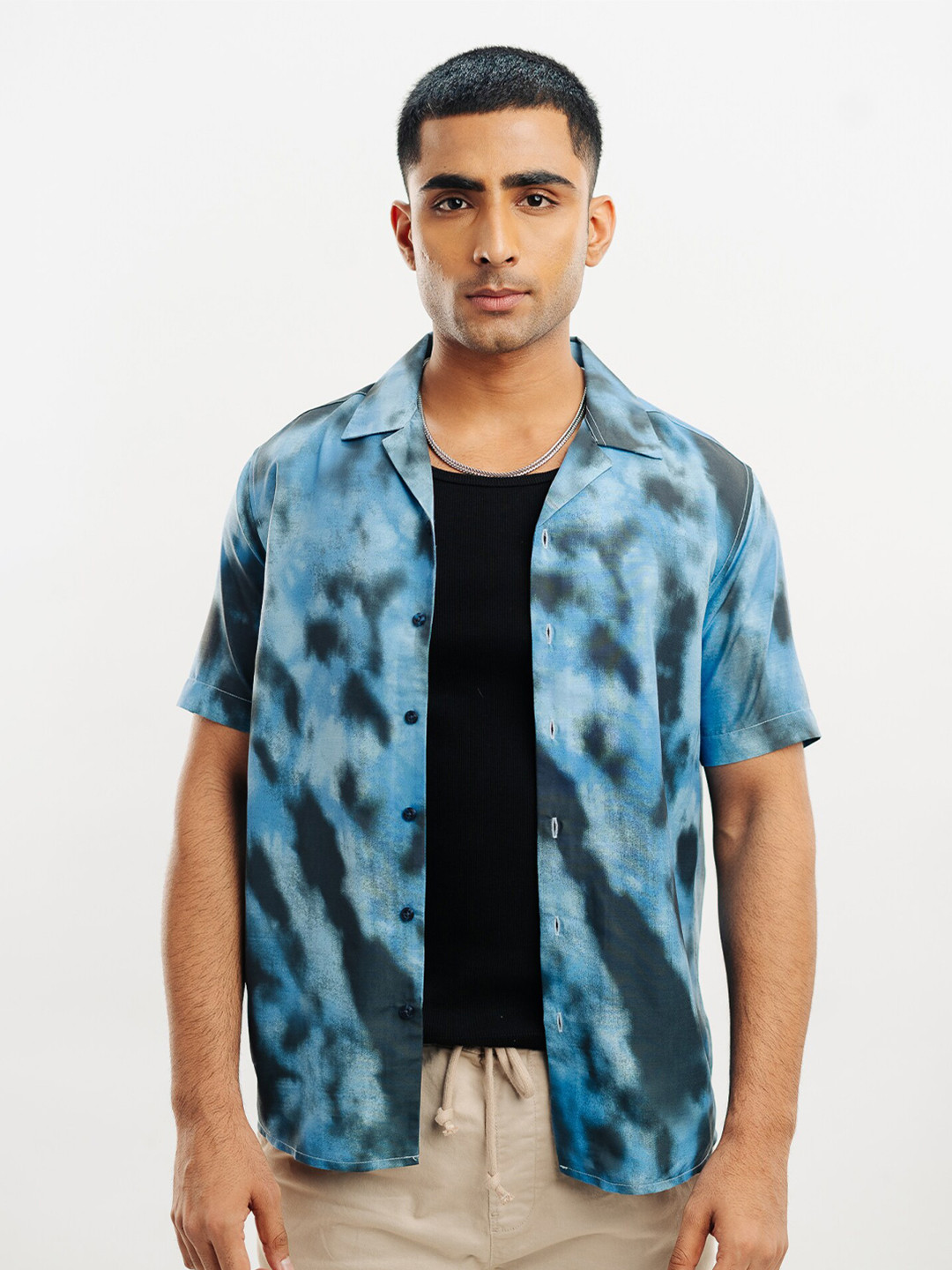

FREAKINS Floral Printed Spread Collar Short Sleeves Cotton Casual Shirt, Blue