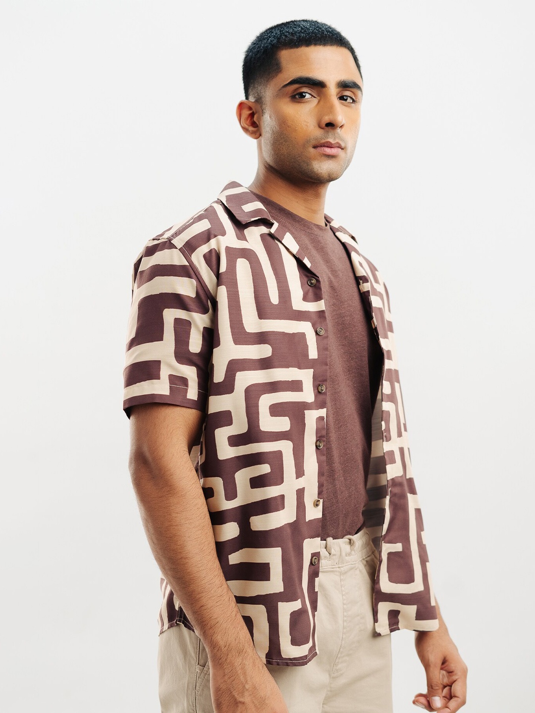 

FREAKINS Cotton Printed Casual Shirt, Brown